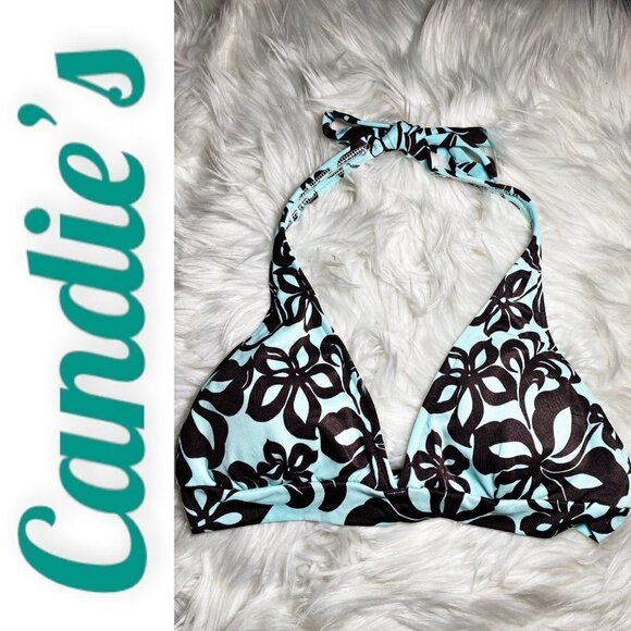 CANDIES Triangle Bikini Tropical Hawaiian Floral Halter Swim Top, Size Large - Picture 1 of 6